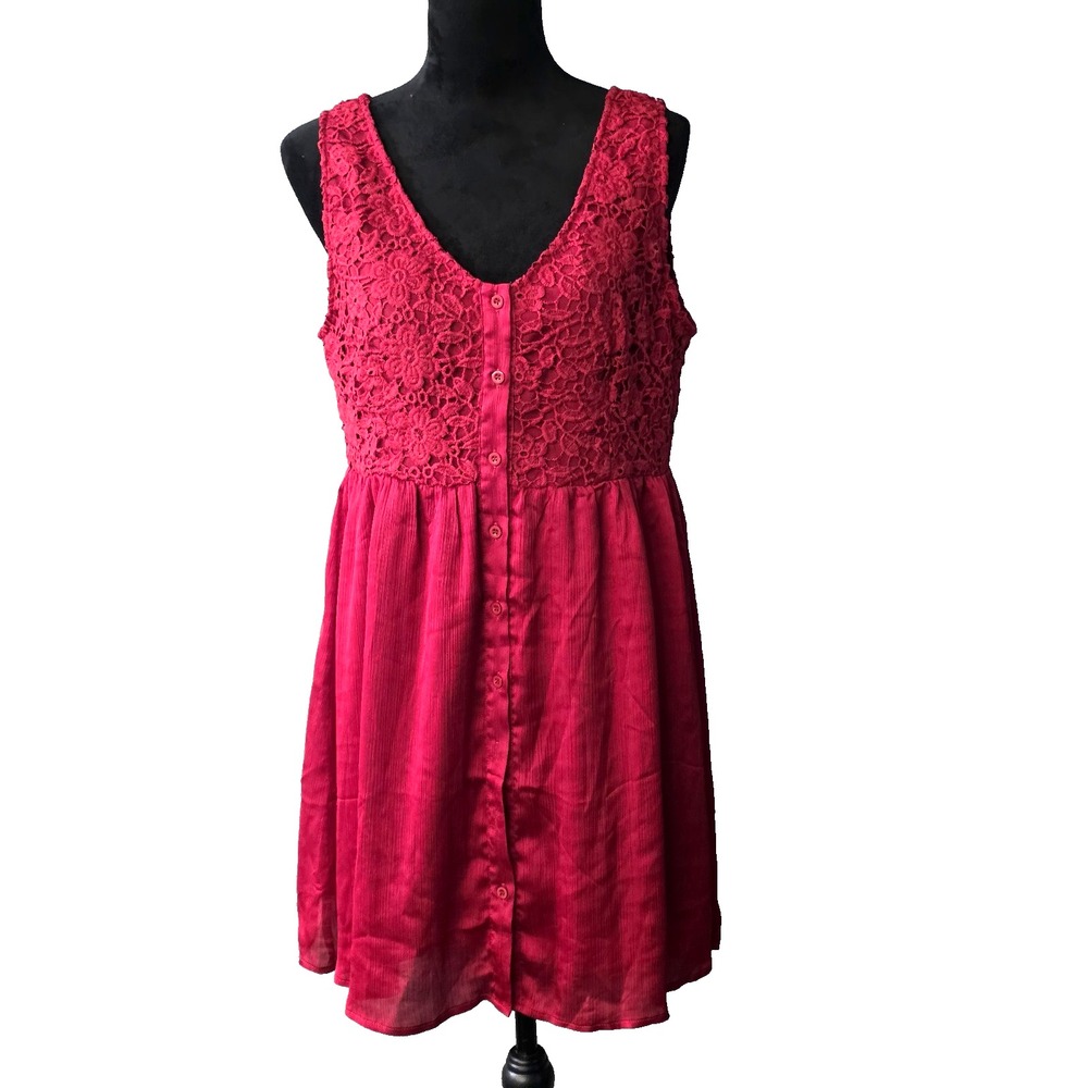 NWT Belinda sleeveless V-neck Red Wind  Lace & Silk Dress Size‎ L Button Up 001